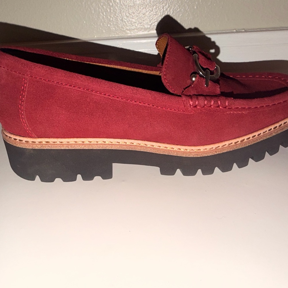 Donald Pliner Helio Red Suede Horsebit Leather Loafers - Picture 7 of 10